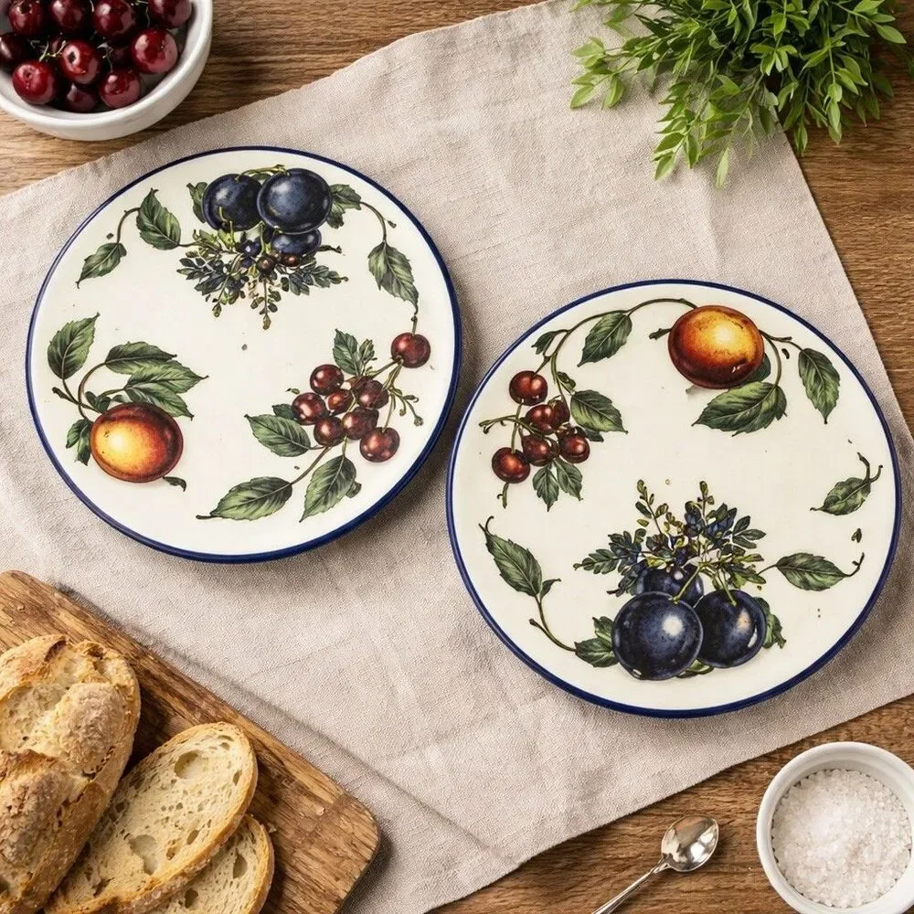 Pier 1 Macintoch Orchard Fruit Motif Plates 10 1/4 Set 2 Made in England Blue